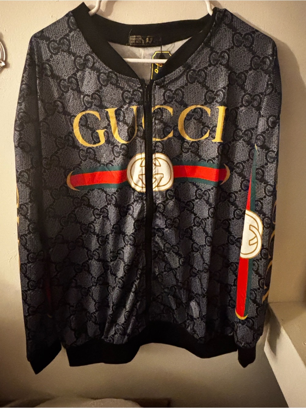 New J.J Shop Logo Bomber Jacket with Red-Green Stripe